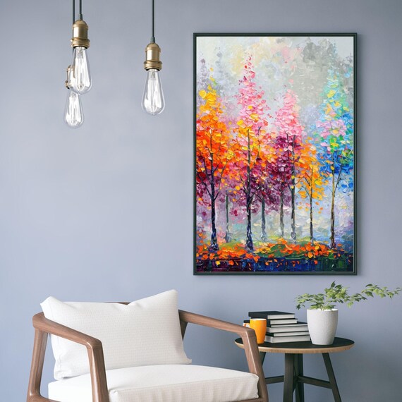 Colorful Impressionist Autumn Trees Vibrant Fall Forest Painting Print