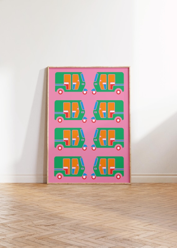 Raksha Illustration Retro Vehicle Art Digital Download Colorful Pop Gallery Wall Modern Print