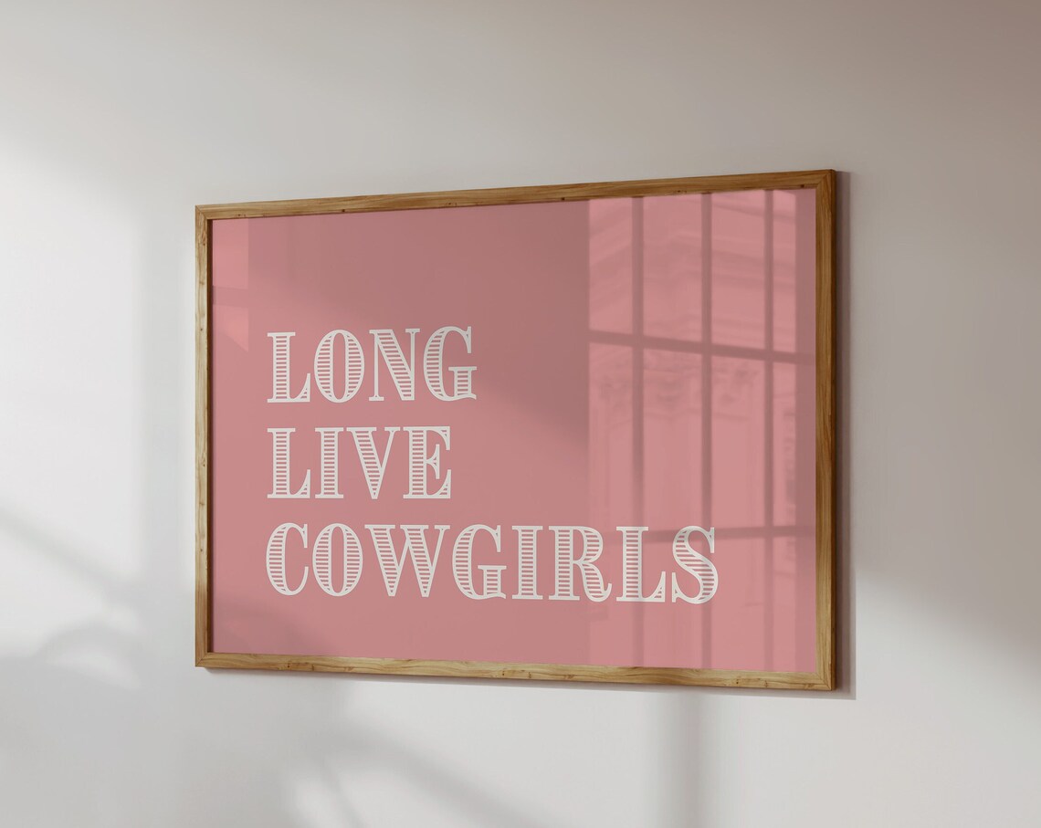 Long Live Cowgirls Retro White Typography Pink Horizontal Wall Art
