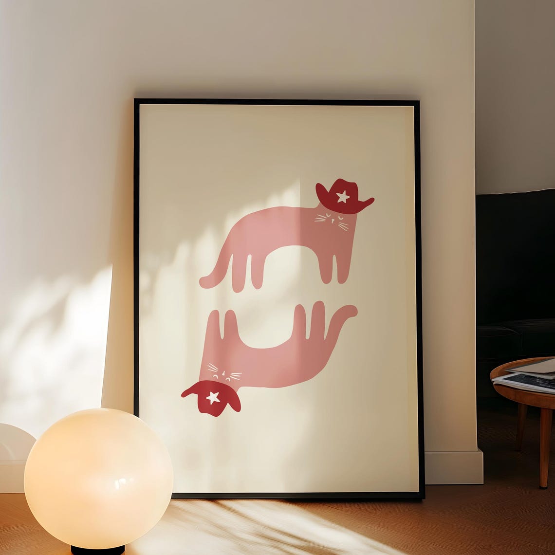 Cowboy Cat Print Western Pink Cowgirl Kitty Art Digital Download
