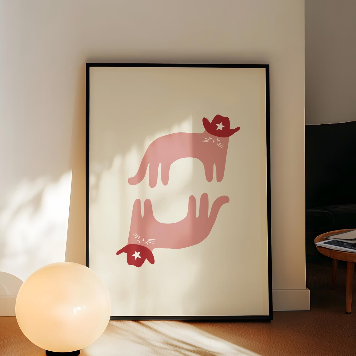 Pink Cowboy Cat Western Cowgirl Kitty Funny Minimalist Wall Art