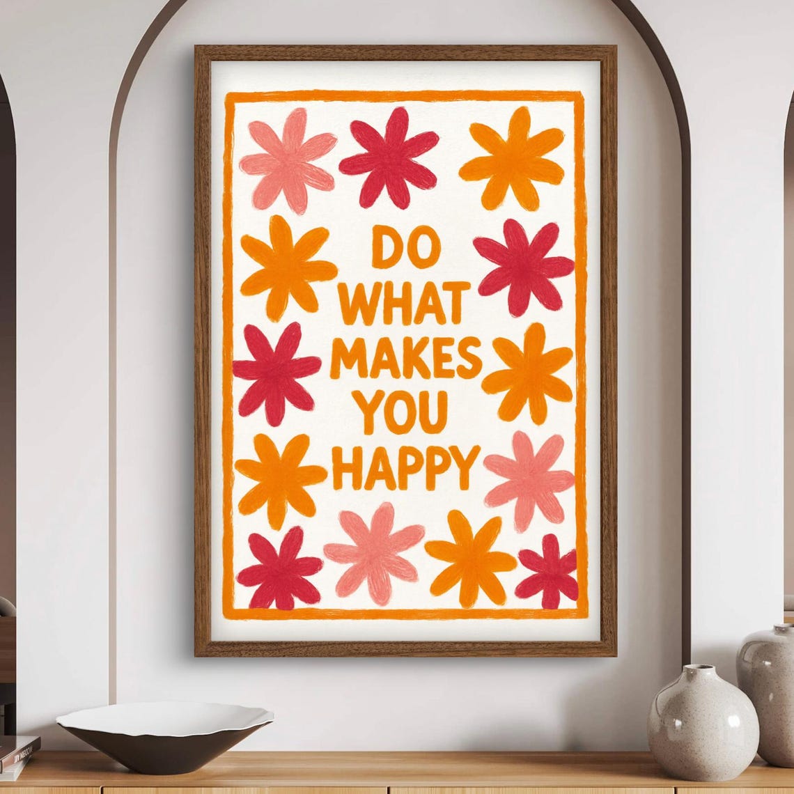 Do What Makes You Happy Retro Flower Quote Colorful Wall Art