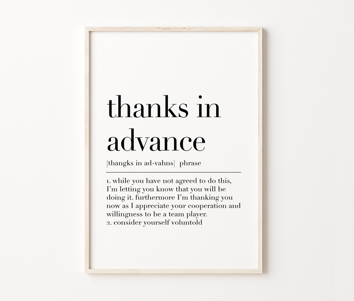 Thanks In Advance Print Thanks In Advance Definition Poster Funny Office Decor Funny Office Wall Art Dictionary Poster - Image 4