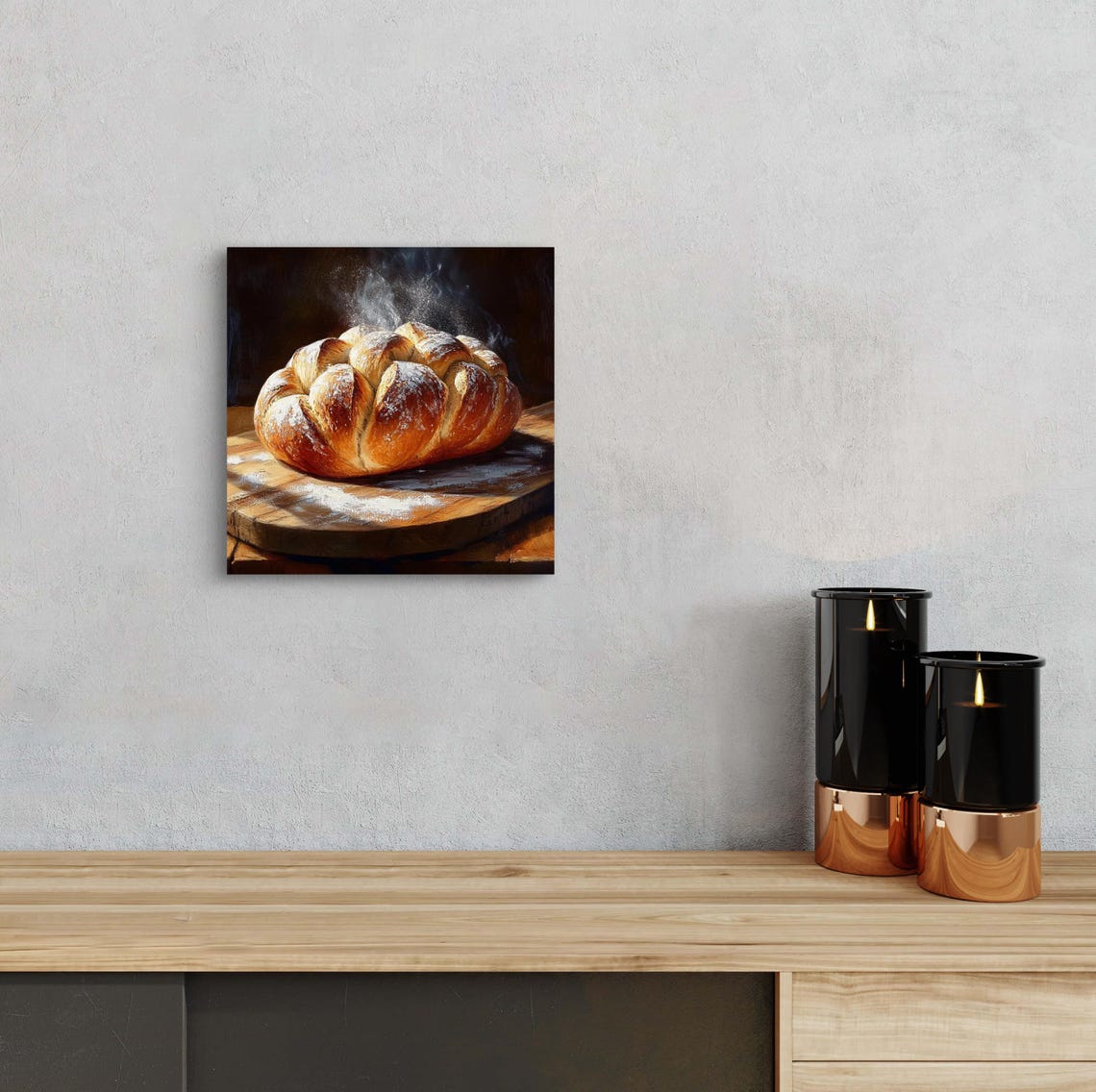 Freshly Baked Bread Loaf Steaming Rustic Kitchen Still Life Poster - Image 2