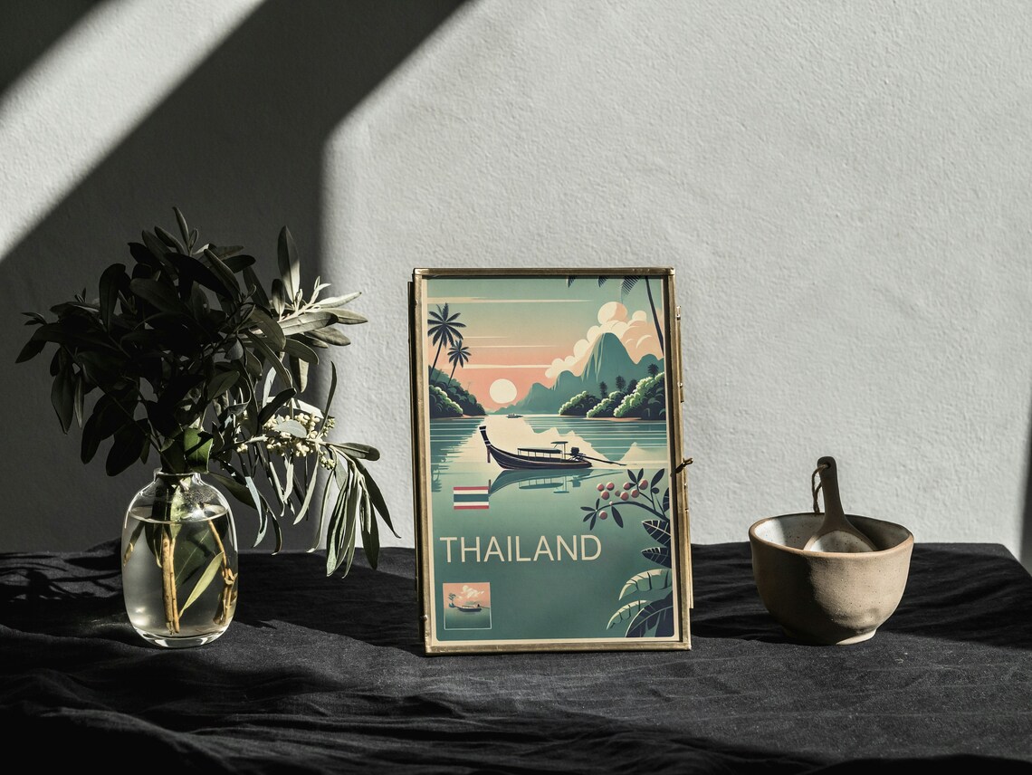 Thailand Longtail Boat Karst Cliff Sunset Vintage Retro Travel Poster - Image 5