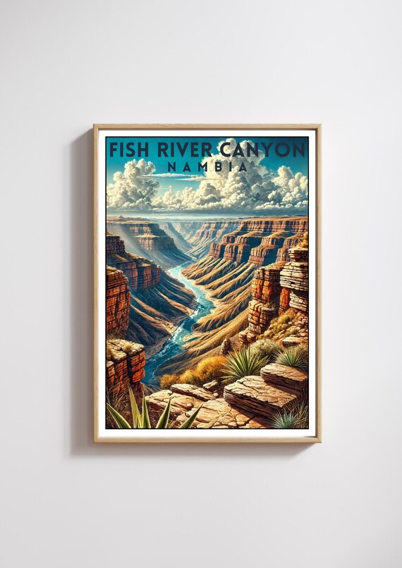Fish River Canyon Travel Poster Namibia Travel Art Print African Canyon Wall Decor Fish River Canyon Illustration Print Africa Wall Art