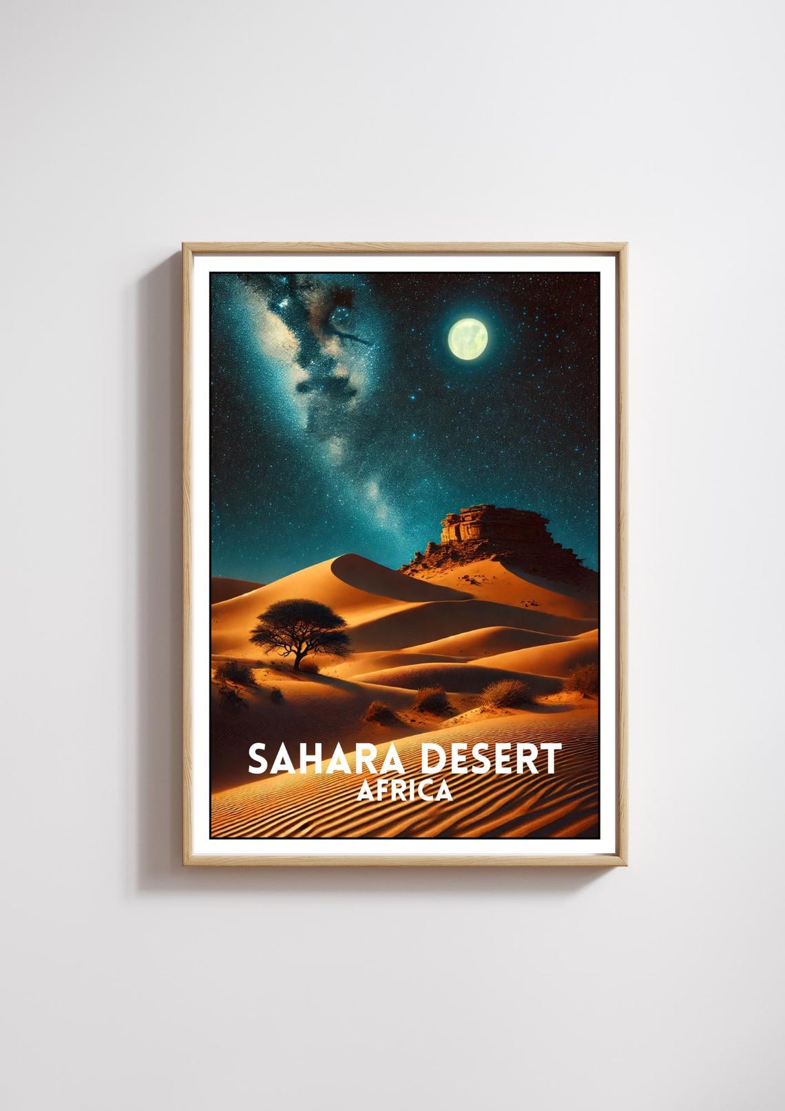 Sahara Desert Africa Moonlit Dunes Milky Way Night Sky Poster