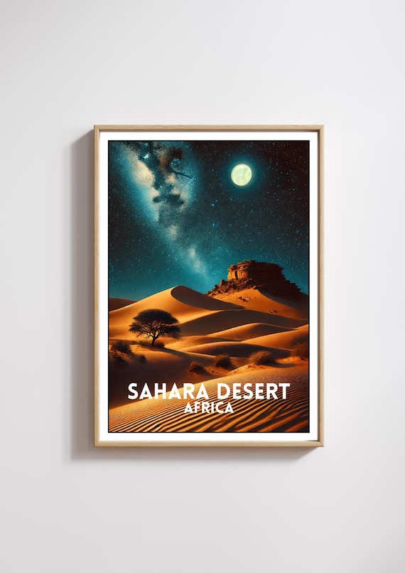 Sahara Desert Africa Moonlit Dunes Milky Way Night Sky Poster