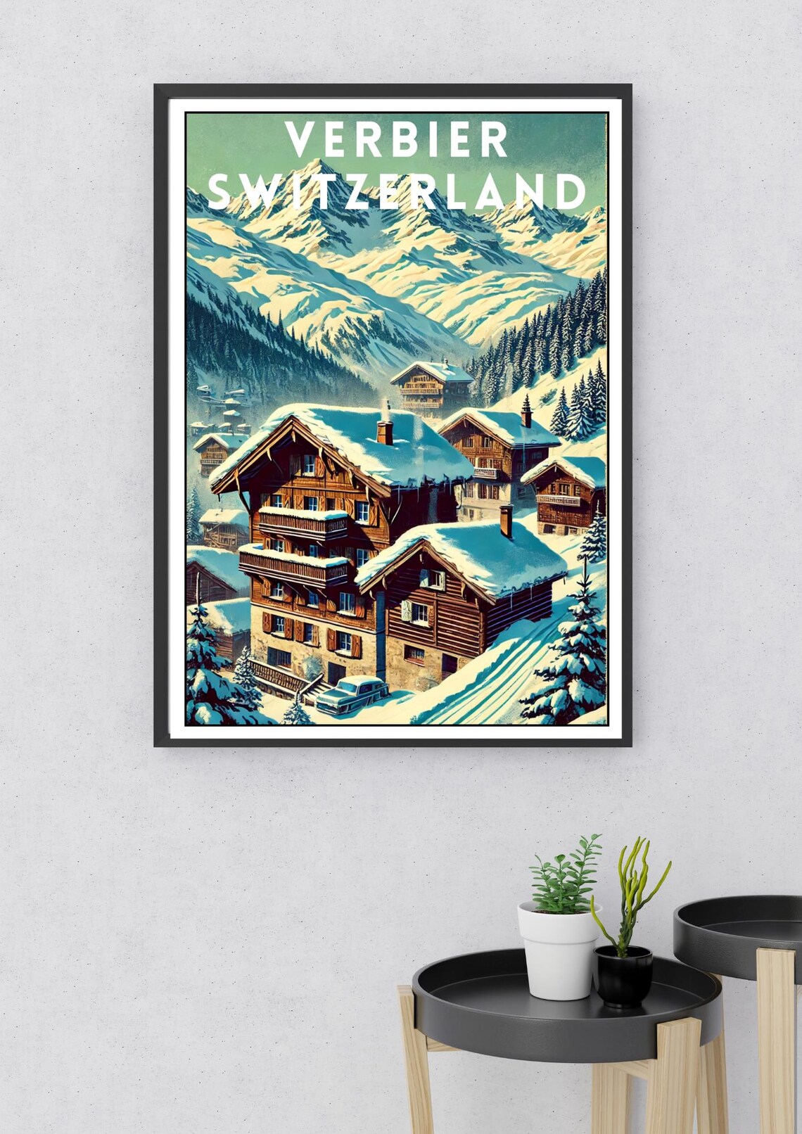 Verbier Switzerland Swiss Alps Ski Chalet Village Winter Poster - Image 2