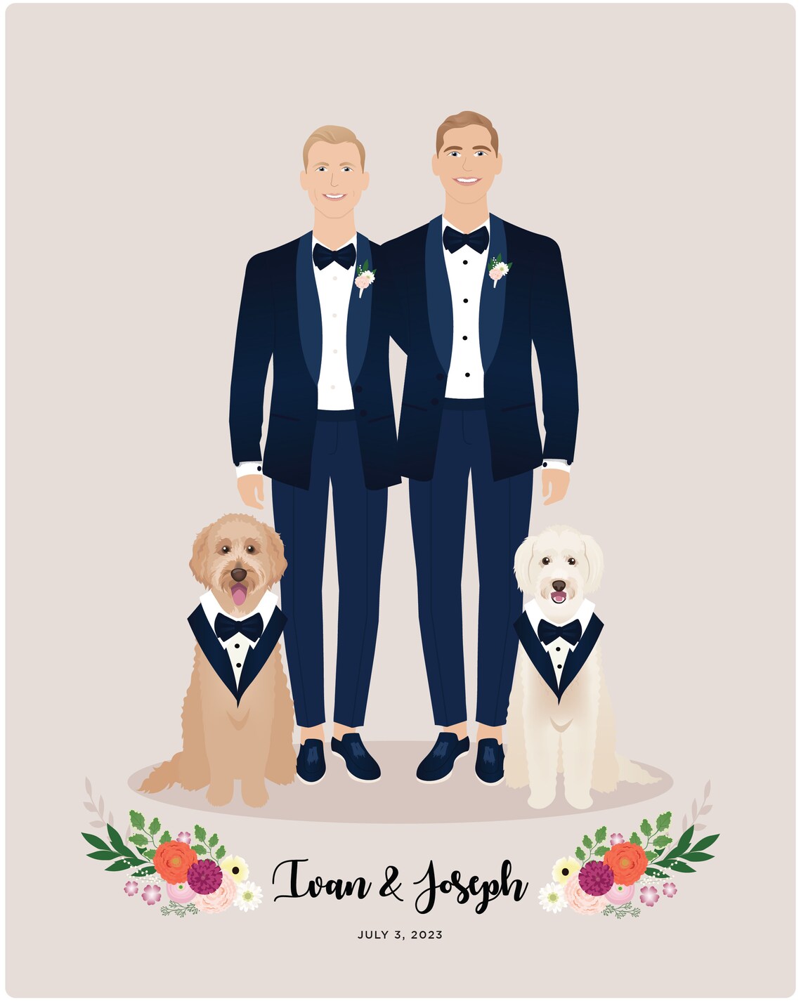 Custom Wedding Portrait, 1st Anniversary Gift - Image 2