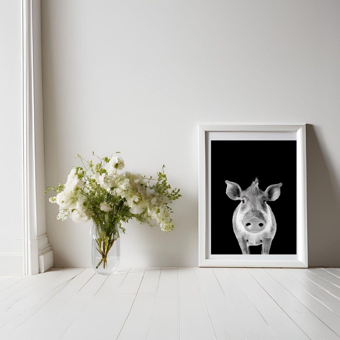 Black and White Warthog Portrait Bold Minimalist Wildlife Poster - Image 5