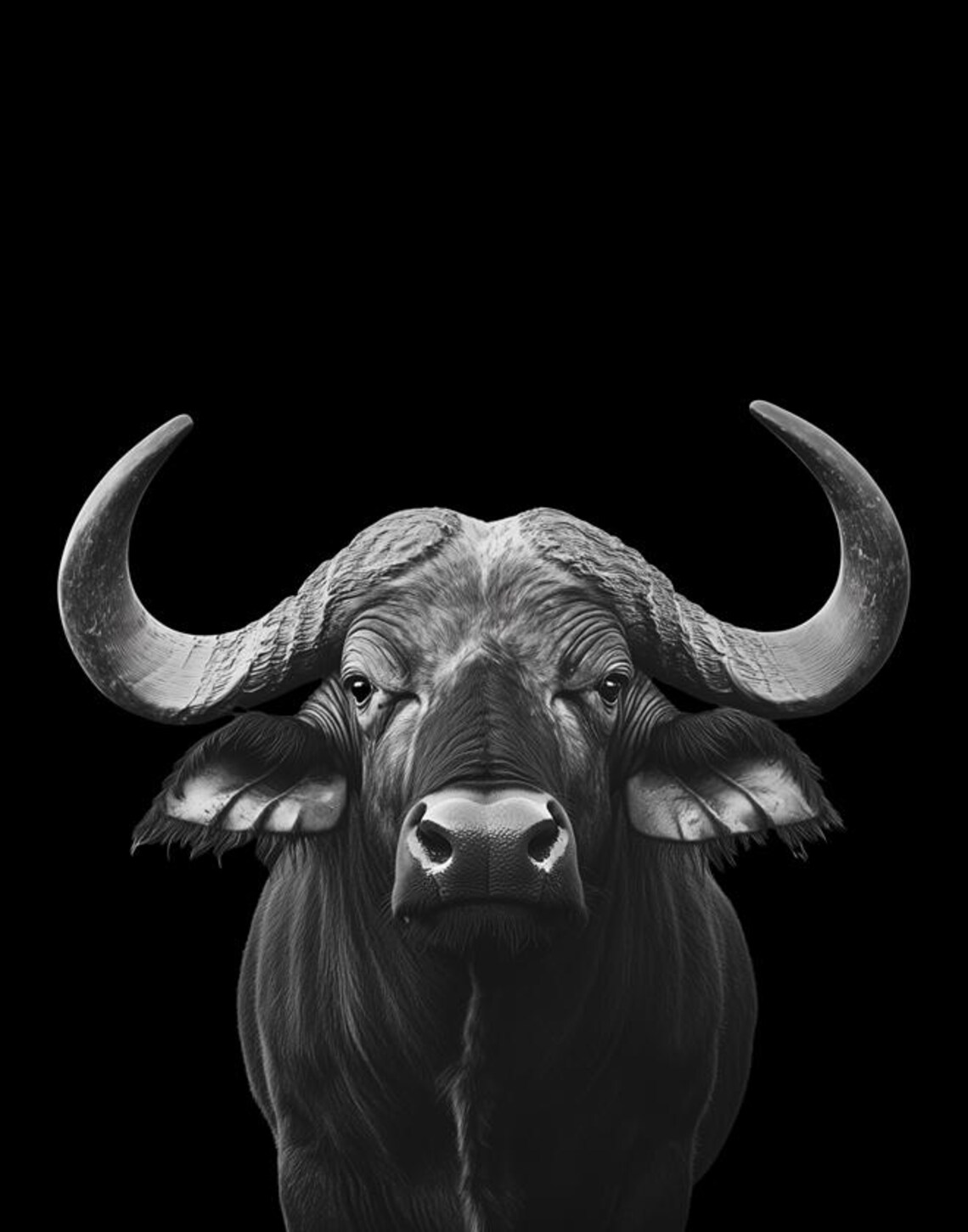 Black and White African Buffalo Portrait Wildlife Art Poster - Image 6