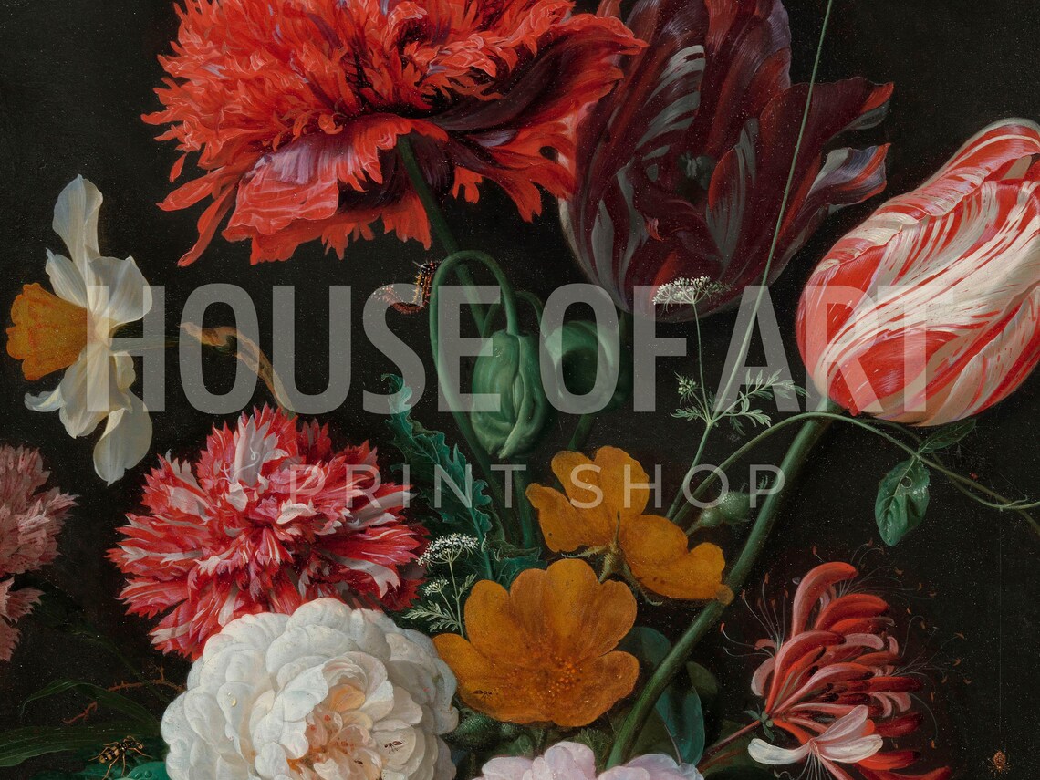 Dutch Masters Style Floral Bouquet Still Life Glass Vase Art Print - Image 3