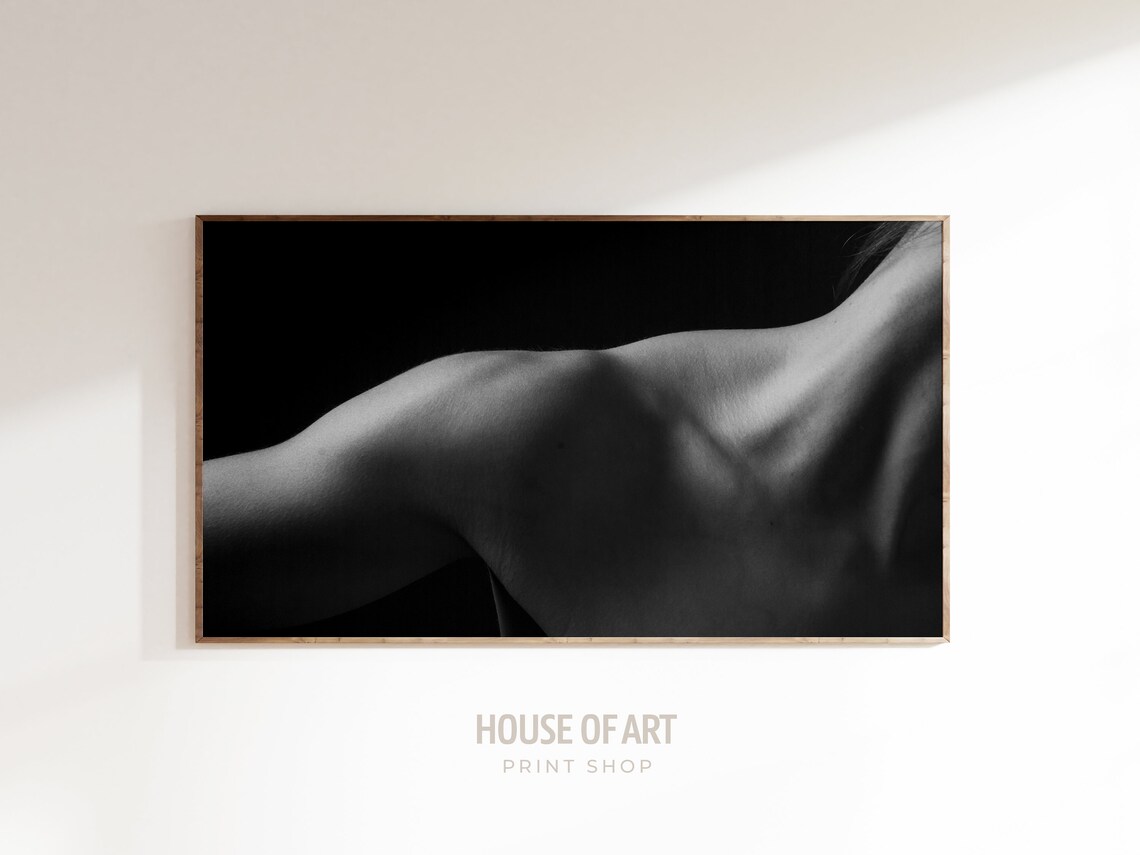 Black White Shoulder Close Up Dramatic Light Minimal Photography Art Poster - Image 3