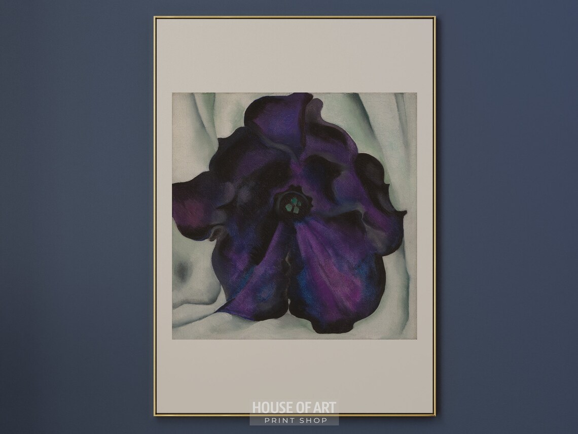 Purple Petunia Flower Centered Botanical Painting Soft Gray Art Print - Image 2