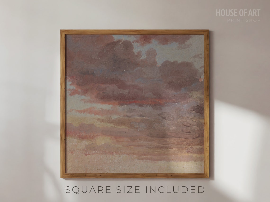 Moody Pink Sunset Cloud Study Vintage Oil Painting Sky Print - Image 2