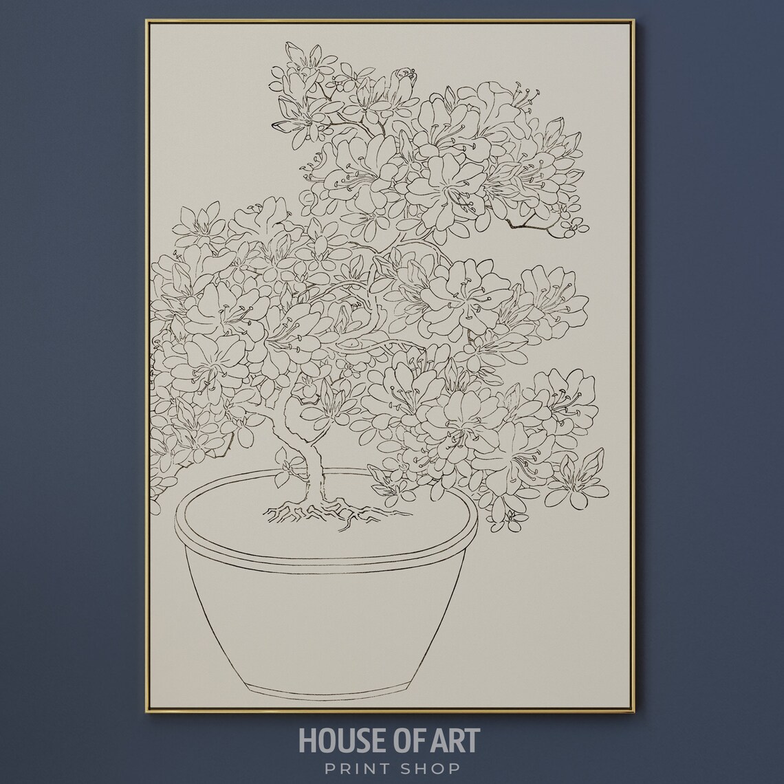 Blooming Bonsai Azalea Line Drawing Japanese Botanical Art Poster - Image 3