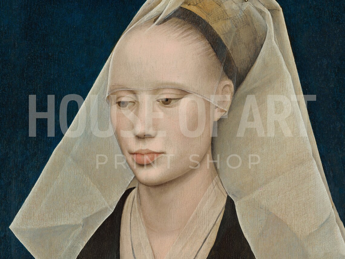 Renaissance Portrait Of A Lady In White Veil Dark Background Wall Art Poster - Image 2