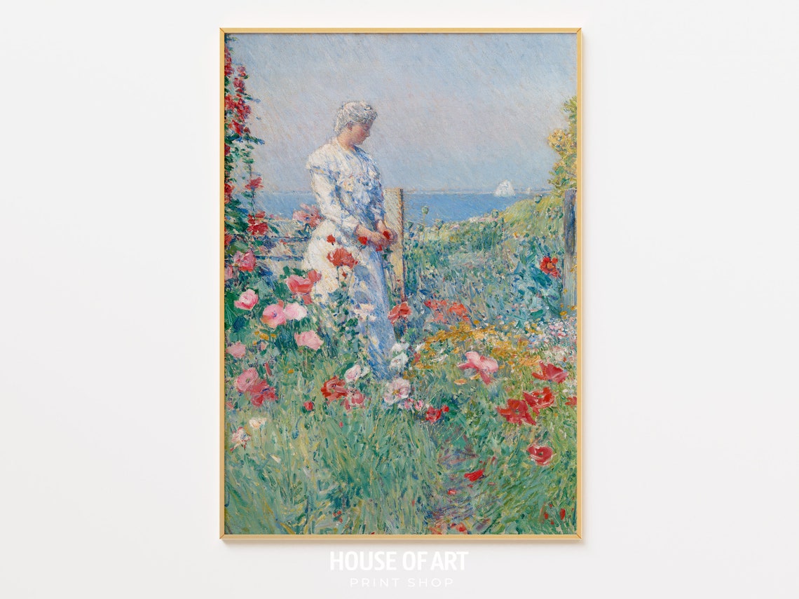Woman In Garden Painting Portrait Painting Flower Garden Oil Painting California Poppy Art Gallery Wall Print Wall Art