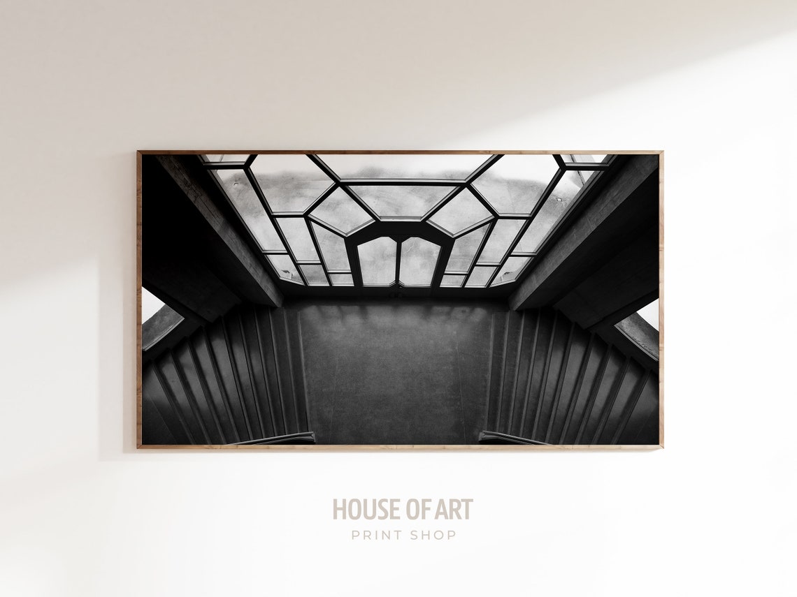 Frame Tv Art Modern Architecture Photography Geometric Contemporary Interior Design Black White Goetheanum