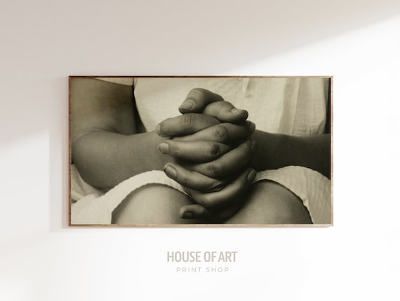 Vintage Black And White Folded Hands Resting On Lap Photography Art Print