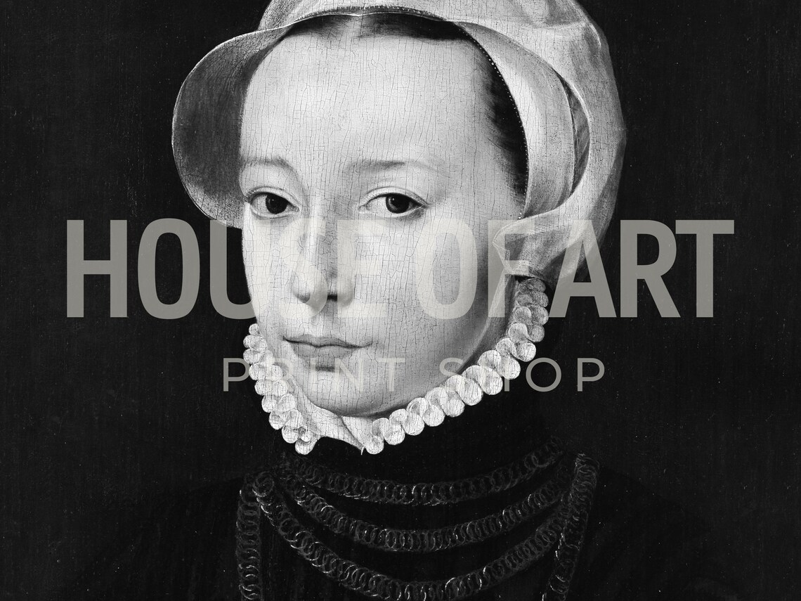 Young Woman Portrait Black White Vintage Painting Ruff Collar Art Poster - Image 3