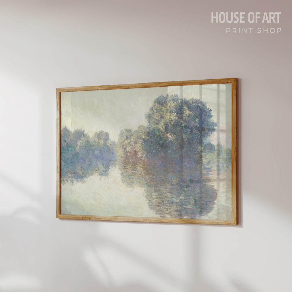Vintage Landscape Painting Tree Reflection In The River Square Landscape Art Impressionism Print Wall Art - Image 2