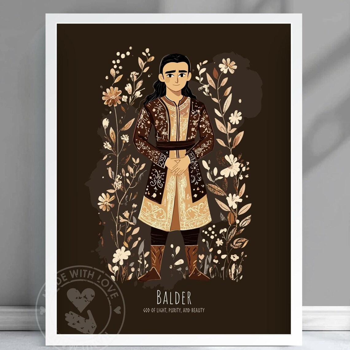 Balder Norse God Of Light Floral Illustration Mythology Poster