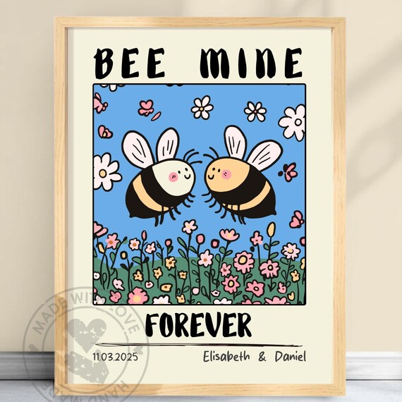 Custom Bee Couple Portrait Retro Anniversary Art Print