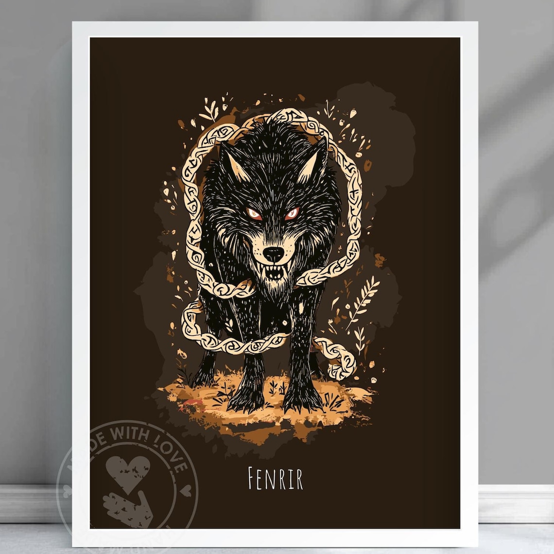 Fenrir Norse Mythology Wolf Chained with Celtic Knots Poster
