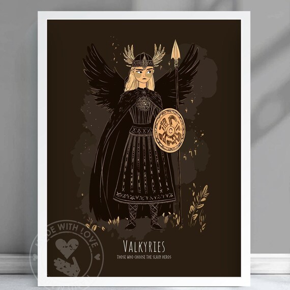 Valkyrie Norse Mythology Poster Winged Warrior Spear Shield Dark Art
