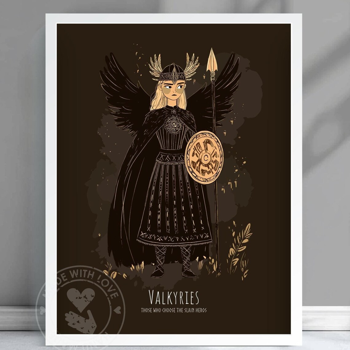 Valkyrie Norse Mythology Poster Winged Warrior Spear Shield Dark Art