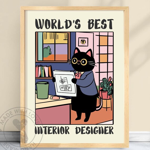 World's Best Interior Designer Black Cat Floor Plan Funny Poster