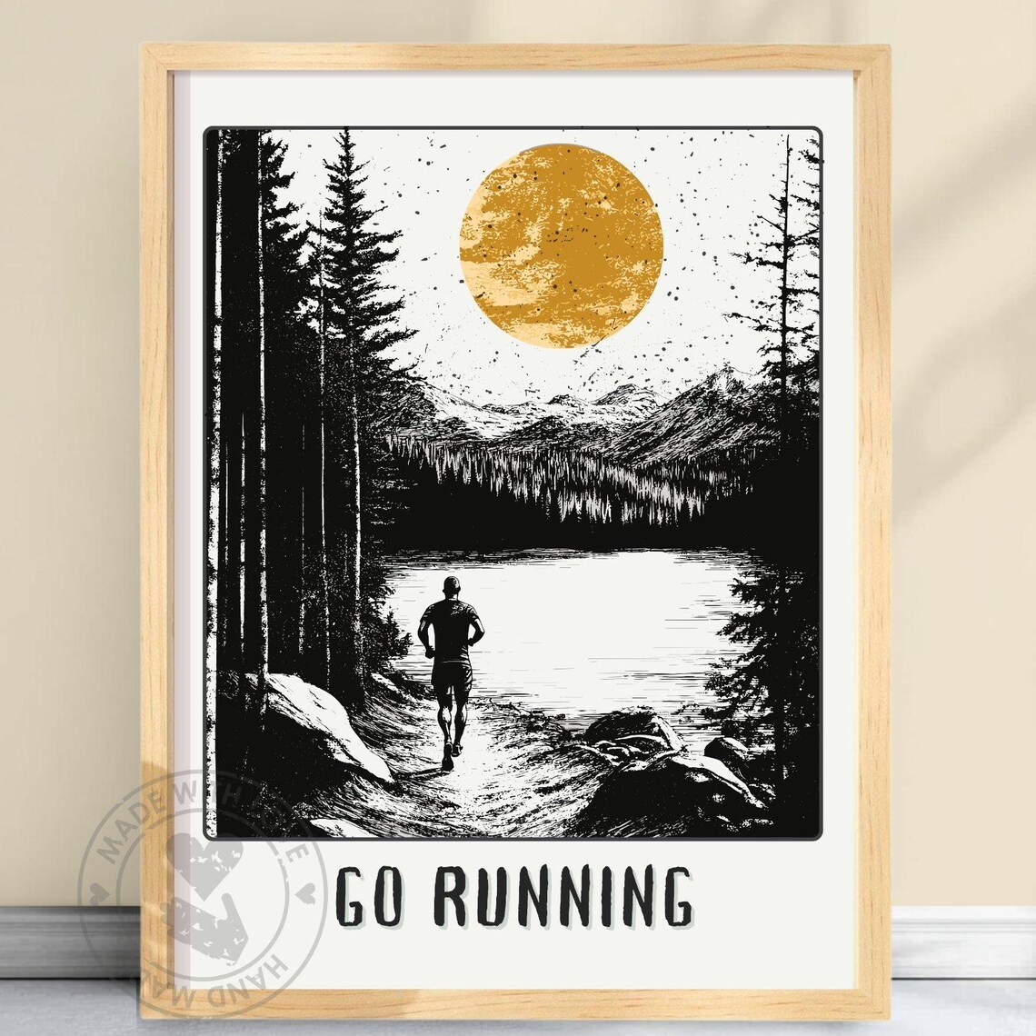 Go Running Trail Runner Lake Mountain Sunrise Fitness Poster