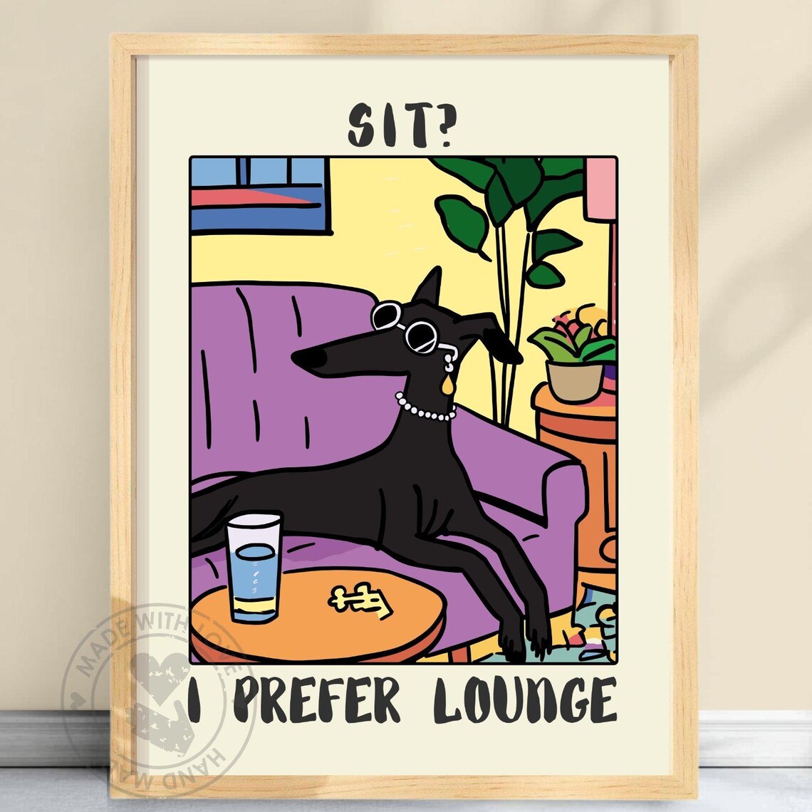 Greyhound Lounge Poster, Cute Dog Personal Space