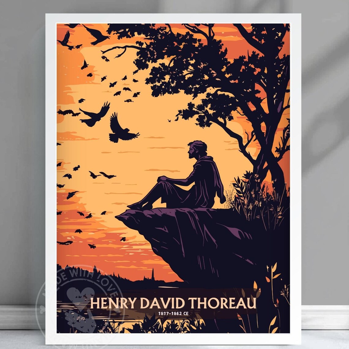 Henry David Thoreau Sunset Cliff Silhouette Author Tribute Poster