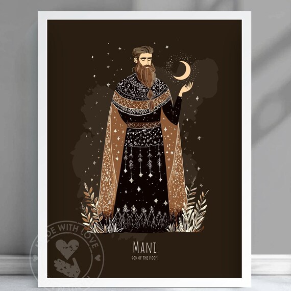 Mani Norse God of the Moon with Stars and Crescent Moon Poster
