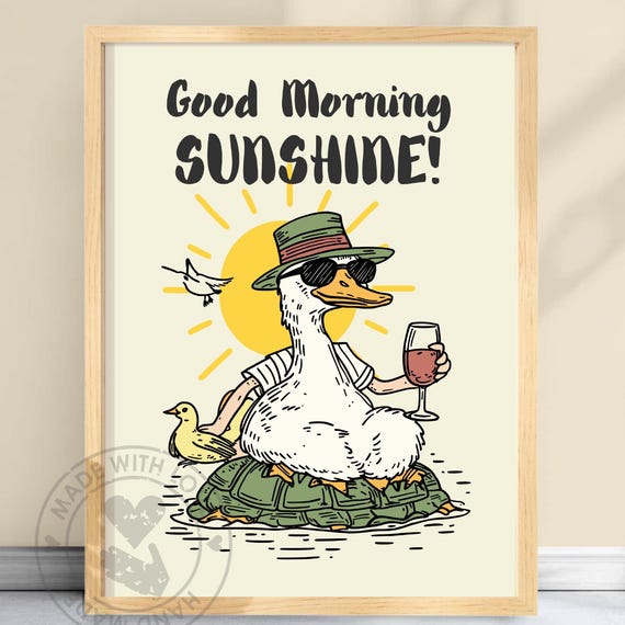 Funny Seagull Print Good Morning Sunshine Quirky Coastal Wall Art