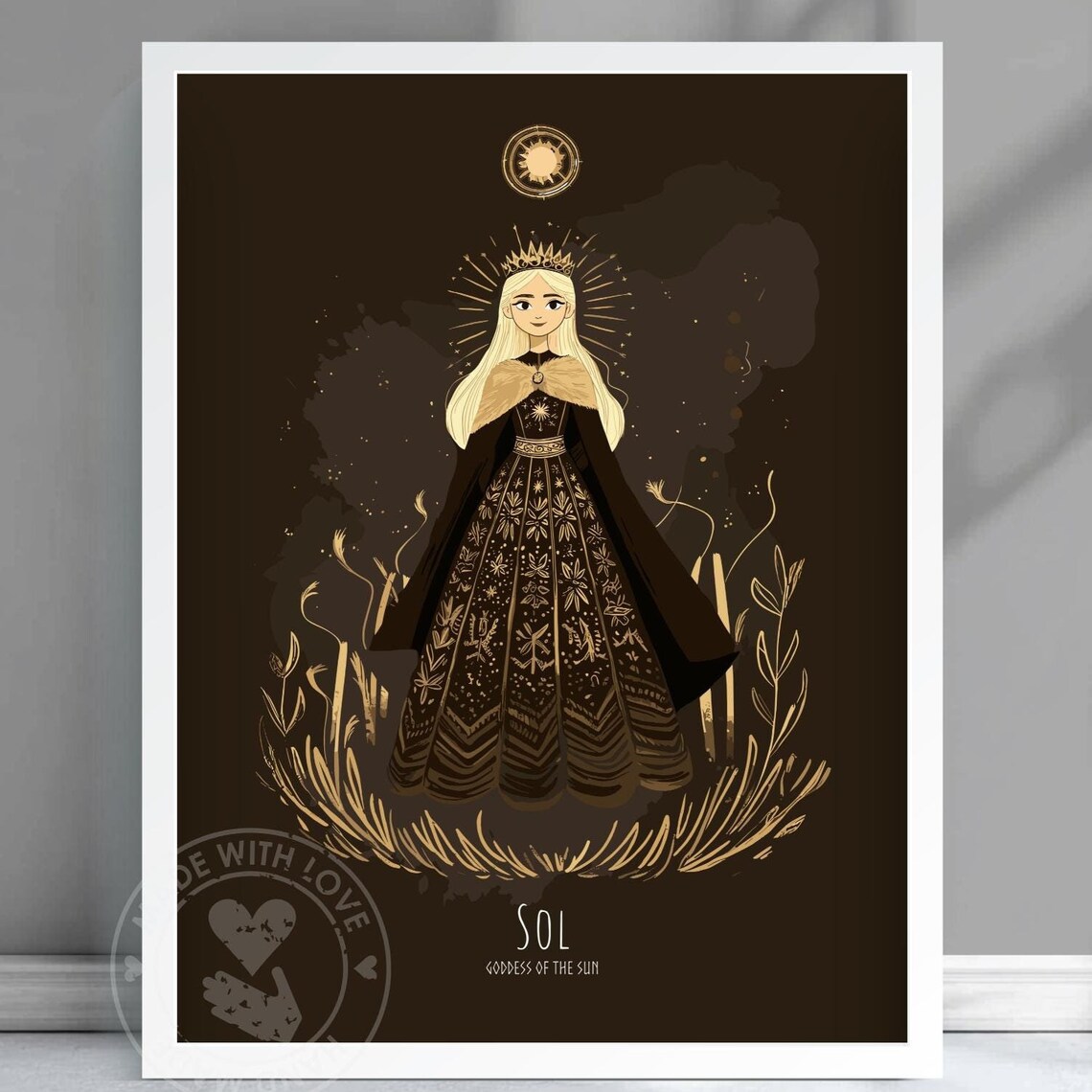 Sol Goddess of the Sun Celestial Gold Dark Goddess Art Poster