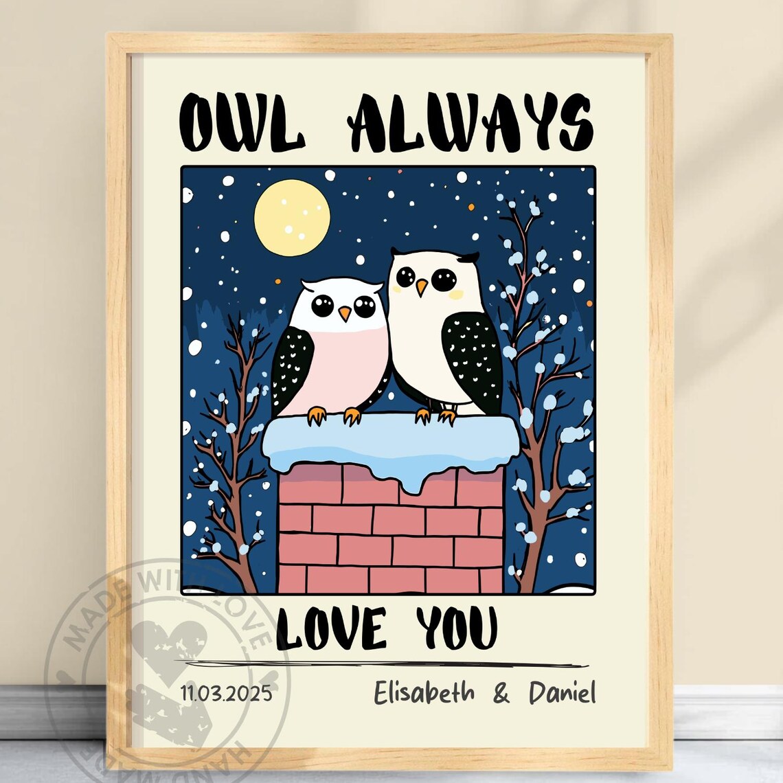 Owl Always Love You Cute Snowy Owls Night Moon Anniversary Poster