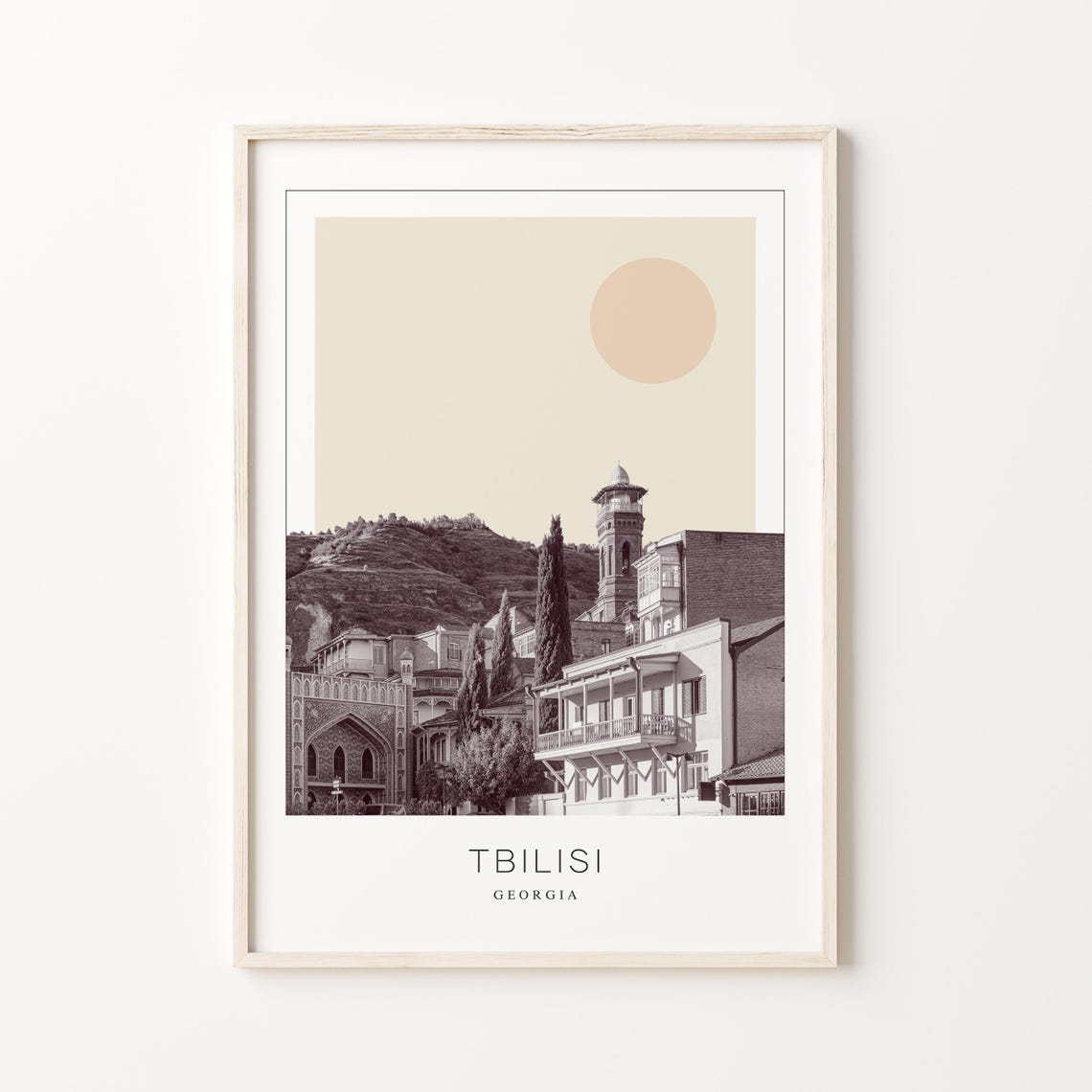Tbilisi Georgia Old Town Hillside View Minimalist Travel Poster