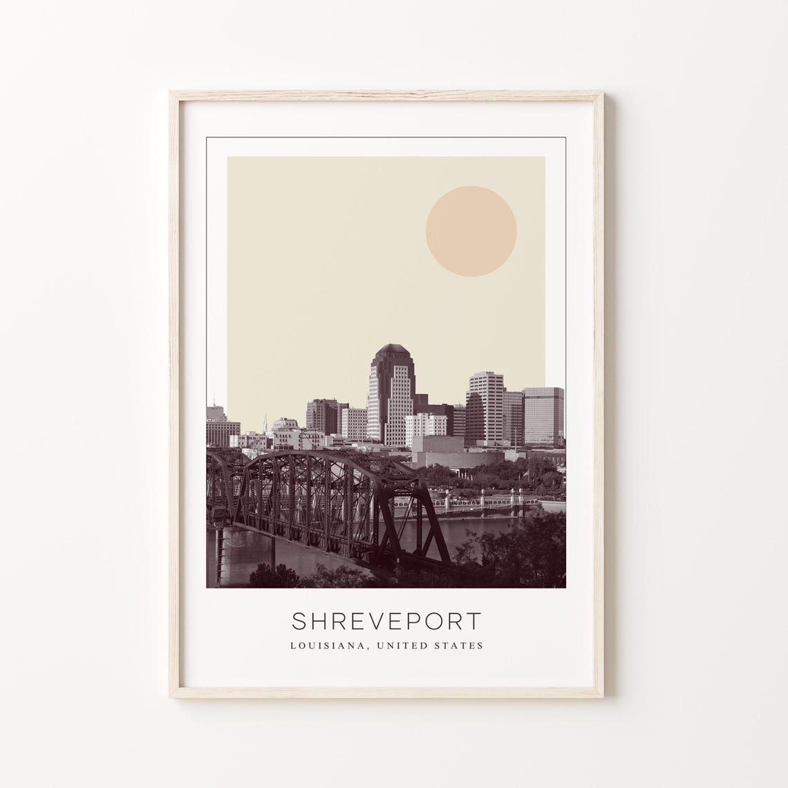 Shreveport Louisiana River Bridge Skyline Minimalist Travel Poster