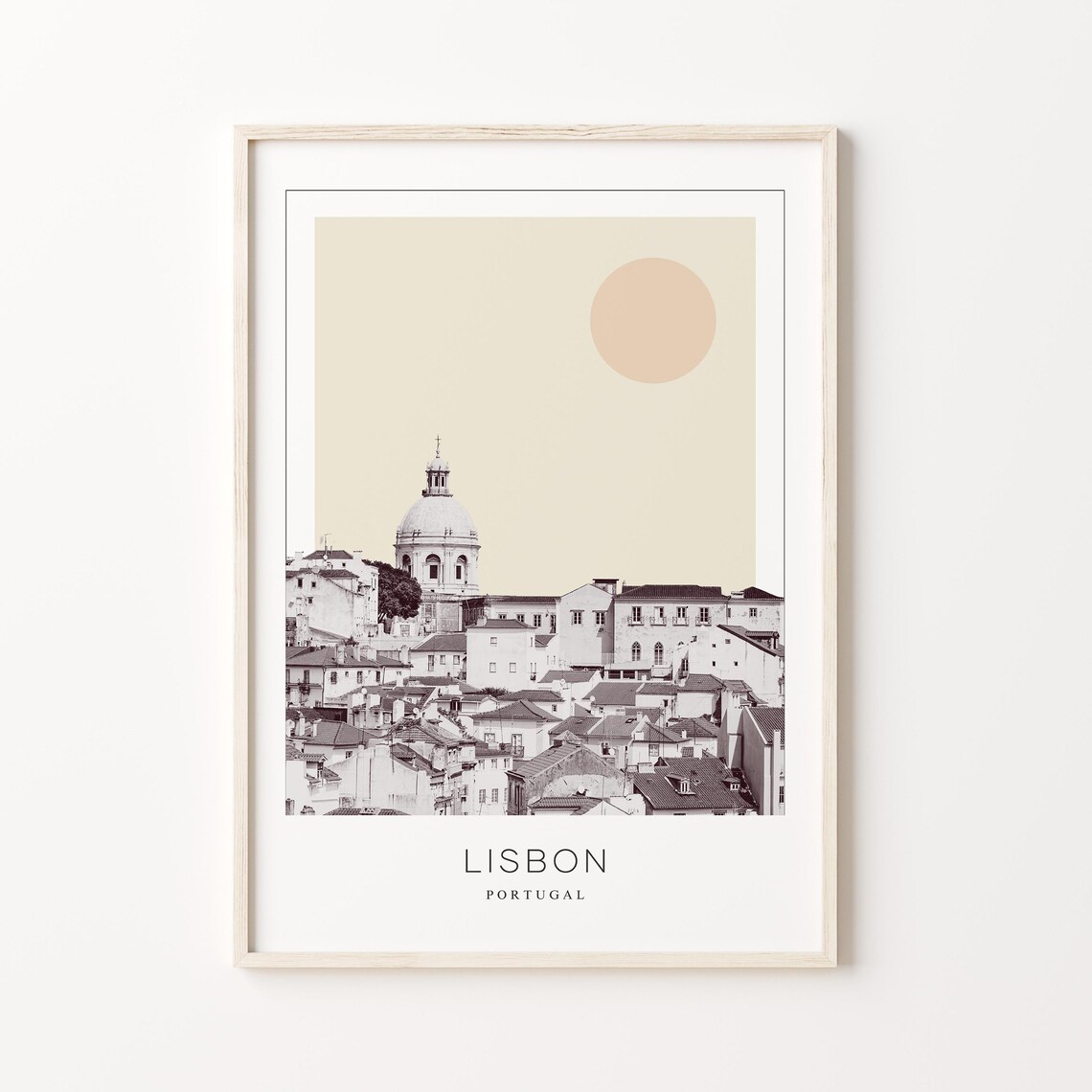 Lisbon Alfama Rooftops Pantheon Dome Minimalist Portugal Travel Poster