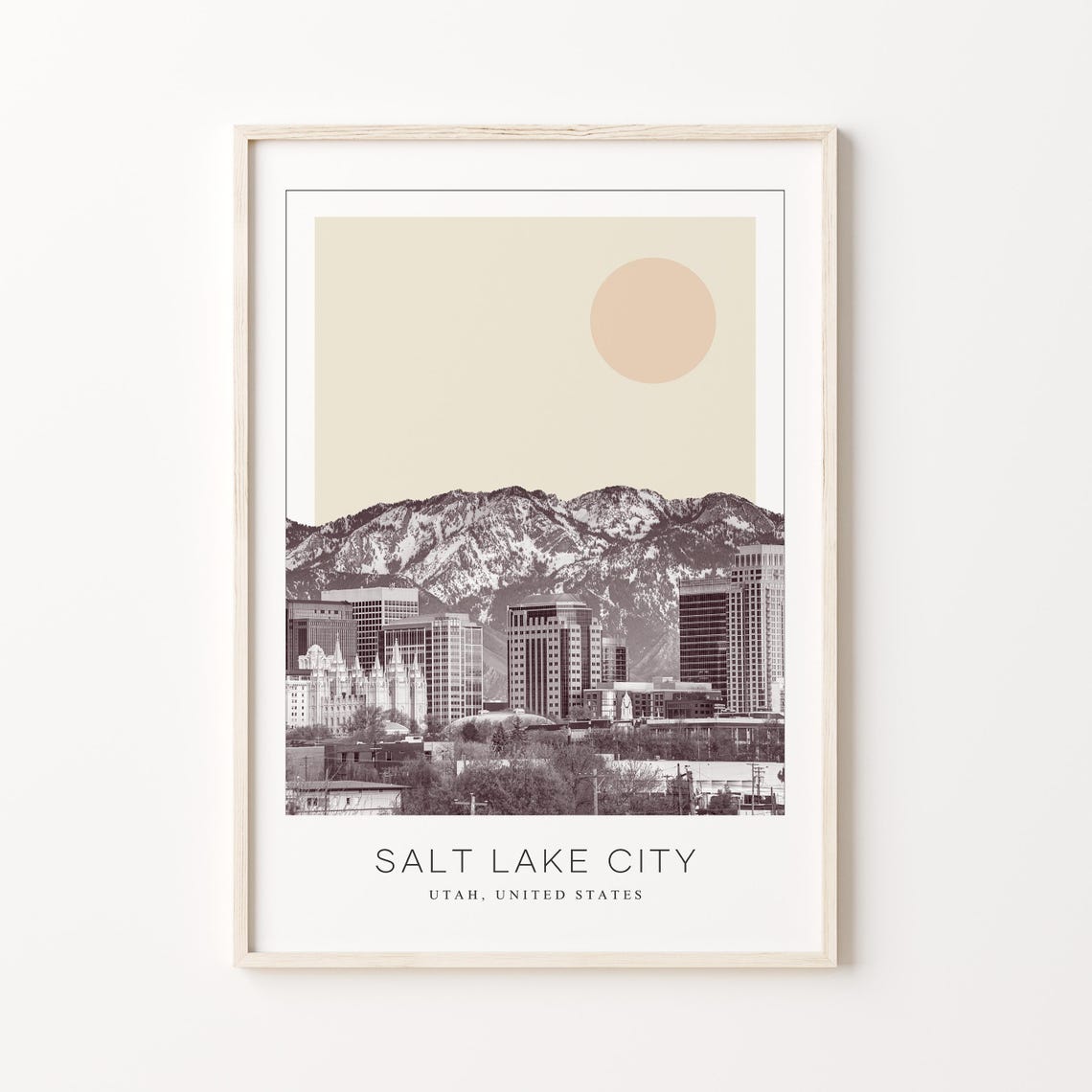 Salt Lake City Utah Skyline Against Snowcapped Mountain Peaks Poster