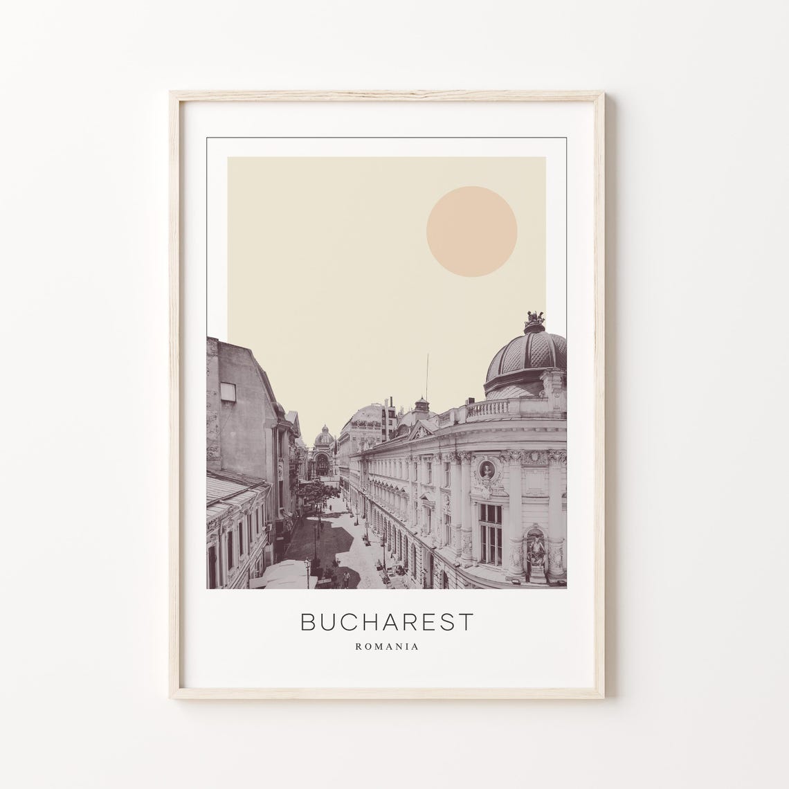 Bucharest Romania Historic Old Town Street Minimalist Travel Poster