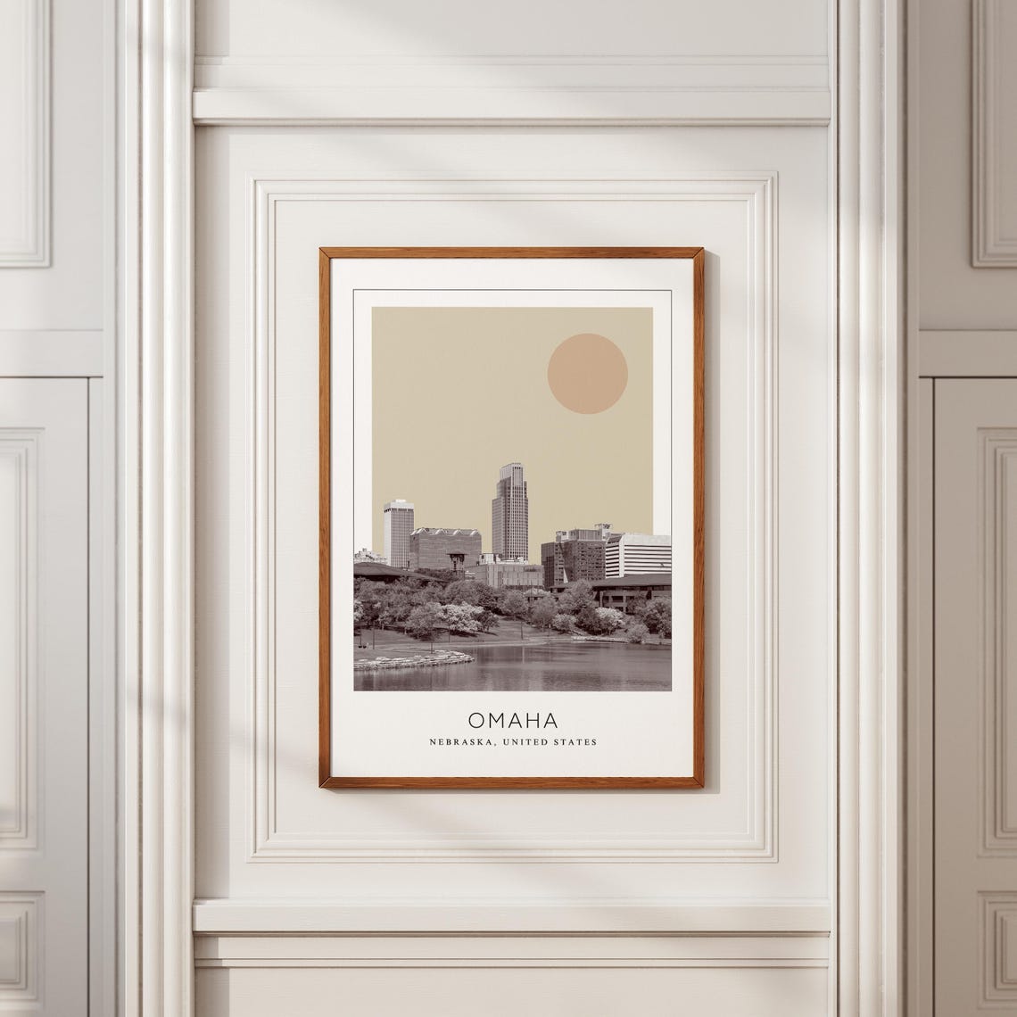 Omaha Nebraska Downtown Skyline Over Water Minimalist Travel Poster - Image 2