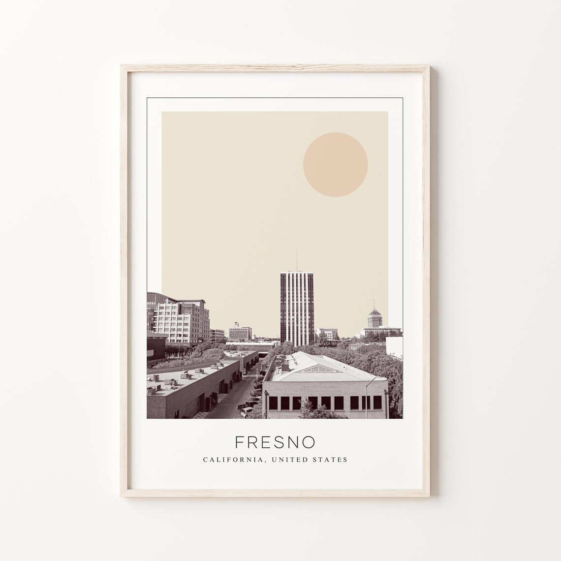 Fresno California Downtown Skyline Minimalist Travel Photo Poster