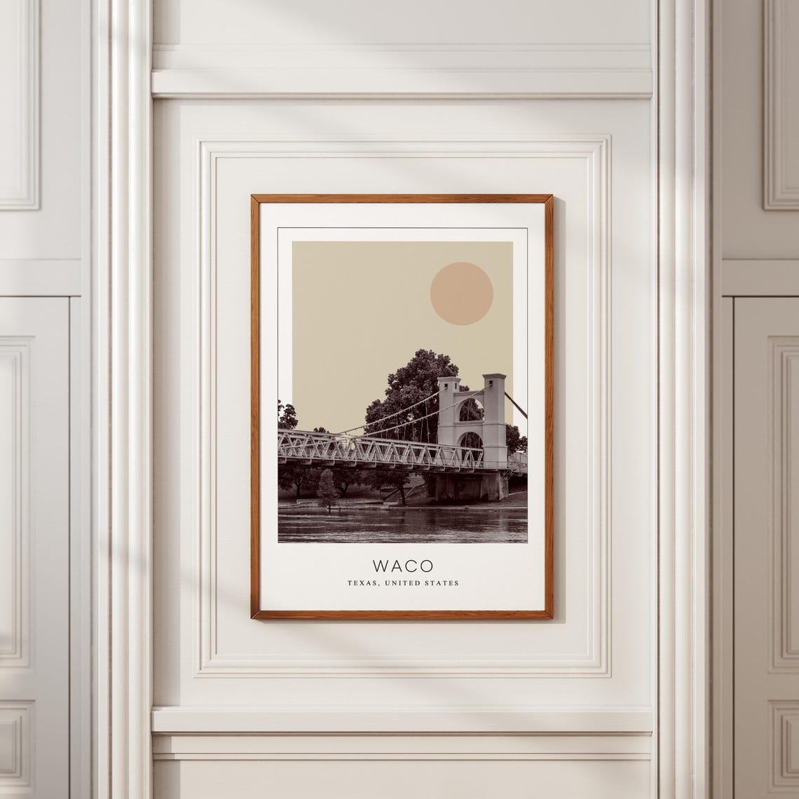Waco Suspension Bridge Over River Minimalist Texas Travel Poster - Image 2