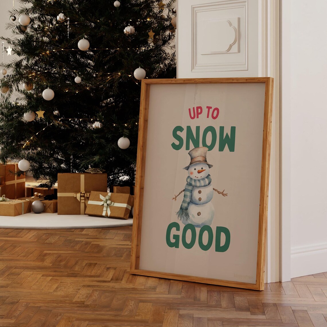 Up To Snow Good Cute Snowman Holiday Pun Red Green Christmas Poster