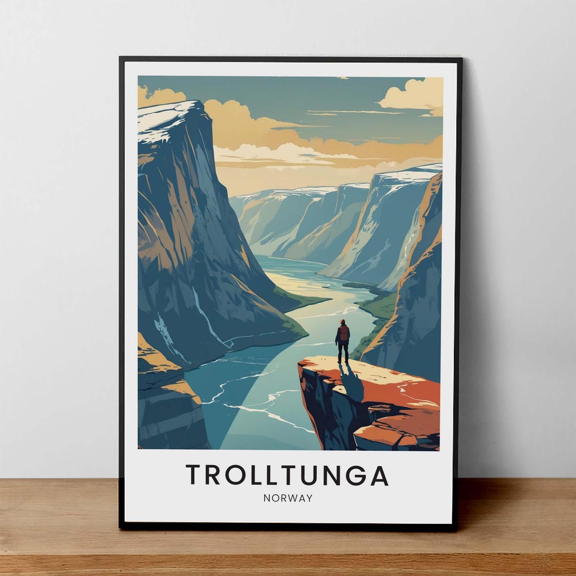 Trolltunga Norway Cliff Edge Hiker Fjord Mountain Travel Poster